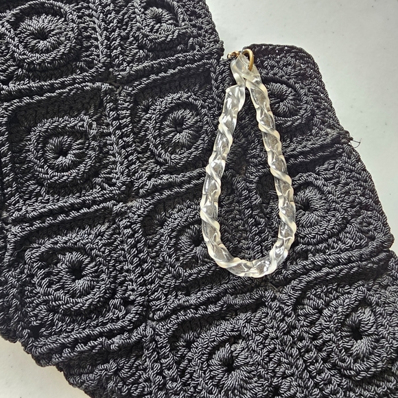 1940s Vintage Black Crochet Corde Clutch Women Bag - Picture 15 of 15